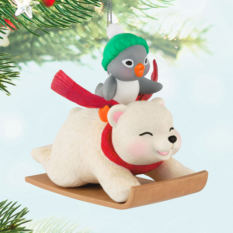 Snowball and Tuxedo Sledding Sidekicks Ornament - Raymond's Hallmark