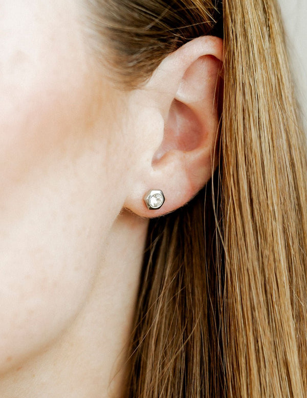 Screwback Stud Earrings-Addison Clear Silver - Raymond's Hallmark