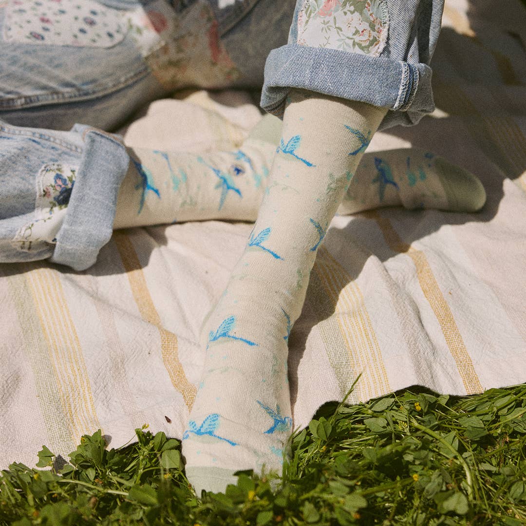 Socks that Protect Pollinators (Beige Hummingbirds) - Raymond's Hallmark