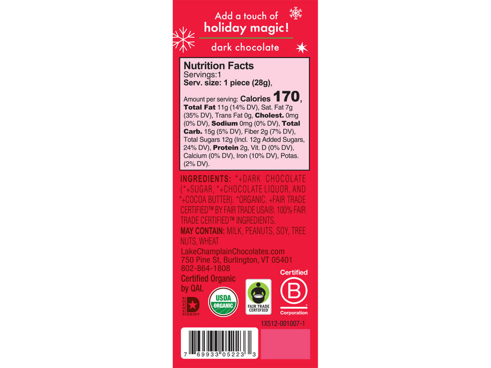 Organic Dark  Chocolate Snowman - Raymond's Hallmark
