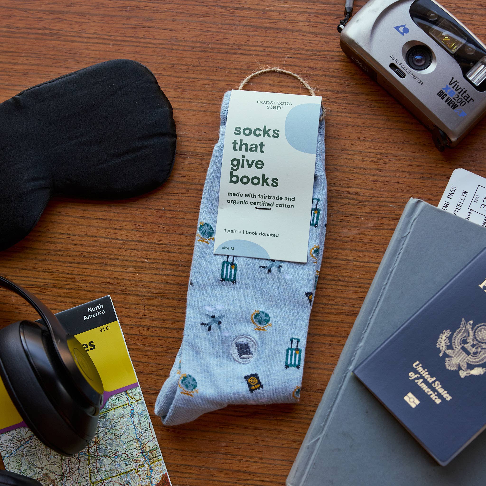 Socks that Give Books (Blue Travel) - Raymond's Hallmark