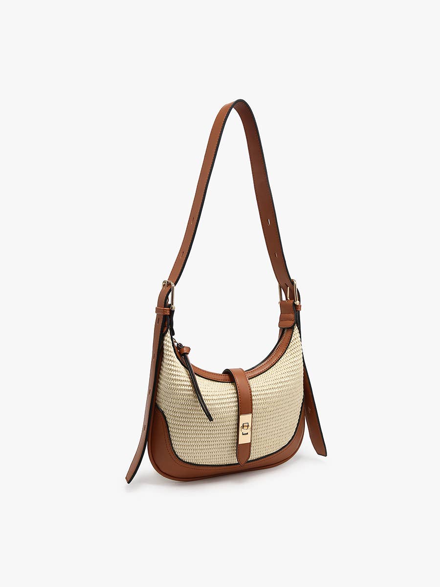 M2825 Ariana Straw Shoulder Bag w/ Top Zip & Twist-Lock Closure - Raymond's Hallmark
