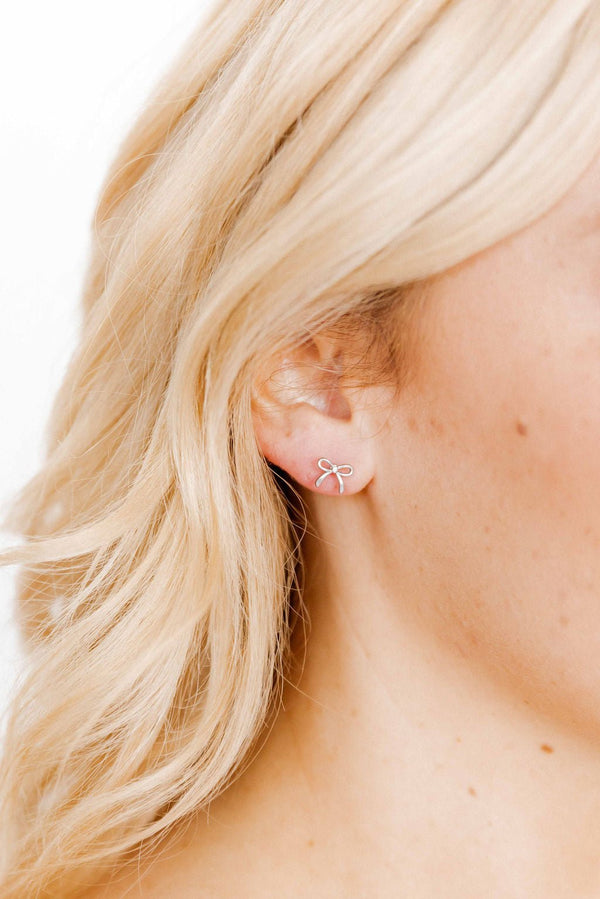 Screwback Stud Earrings-Sadie Bow Silver - Raymond's Hallmark